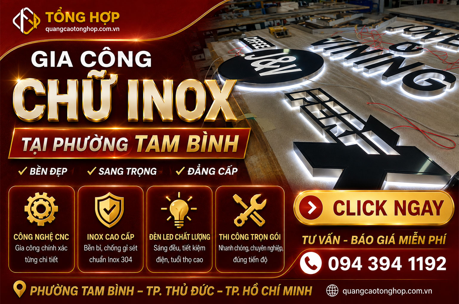 Gia công chữ inox tại Phường Tam Bình