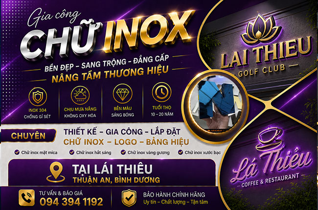 gia công chữ inox tạị lái thiêu