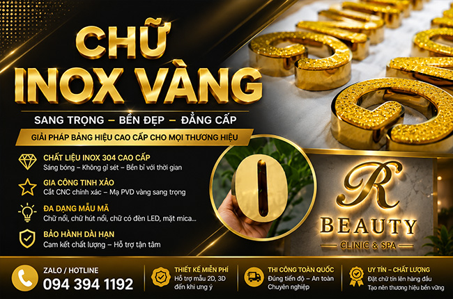 Chữ Inox Vàng – Giải Pháp Bảng Hiệu Sang Trọng, Bền Đẹp Theo Thời Gian