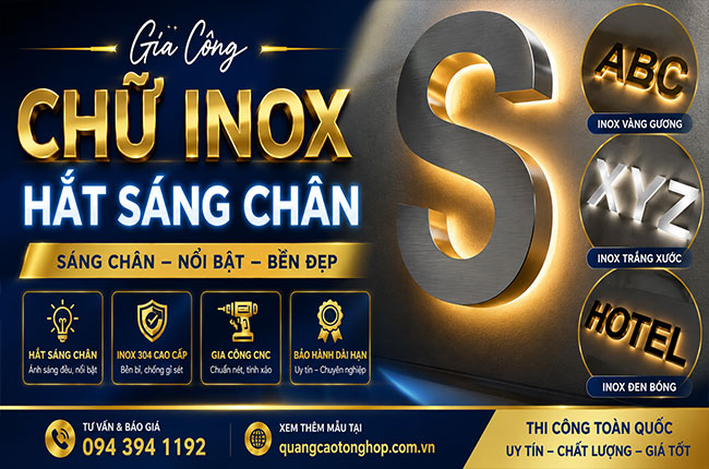 Gia Công Chữ Inox Sáng Chân – Chữ Inox Hắt Sáng Chân Đẹp, Sang Trọng Giá Xưởng