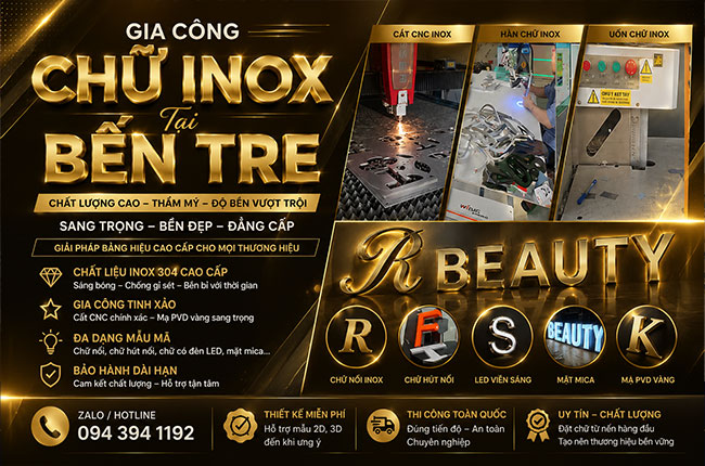 Gia Công Chữ Inox Tại Bến Tre – Bảng Hiệu Inox Đẹp, Bền, Giá Xưởng