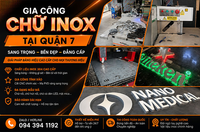 Gia Công Chữ Inox Tại Quận 7 – Giải Pháp Bảng Hiệu Sang Trọng, Bền Đẹp, Chuẩn Thương Hiệu