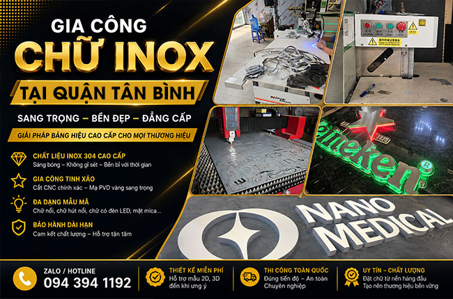 Gia Công Chữ Inox Tại Quận Tân Bình – Bảng Hiệu Sang Trọng, Bền Đẹp, Giá Xưởng