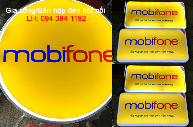 gia công hộp đèn mica hút nổi mobifone