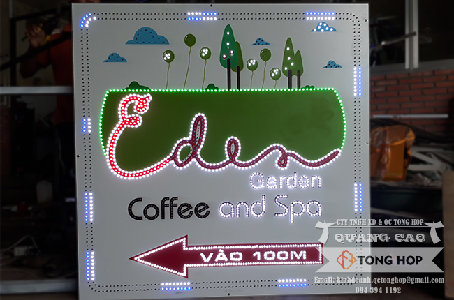 Làm bảng hiệu hộp đèn led vẫy cho cafe Eden Spa