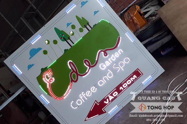 thi công bảng hiệu led vẫy giá rẻ cho cafe spa Eden