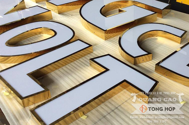 Làm chữ inox vàng cắt lộng viềng