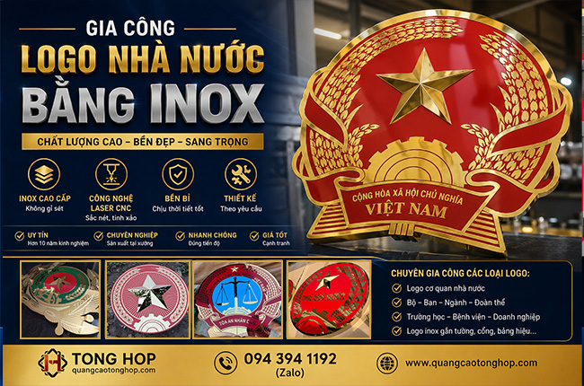 Làm Logo Quốc Huy, Logo Công An, Thuế, Quân Đội, Tòa Án Bằng Inox Chuẩn Quy Cách