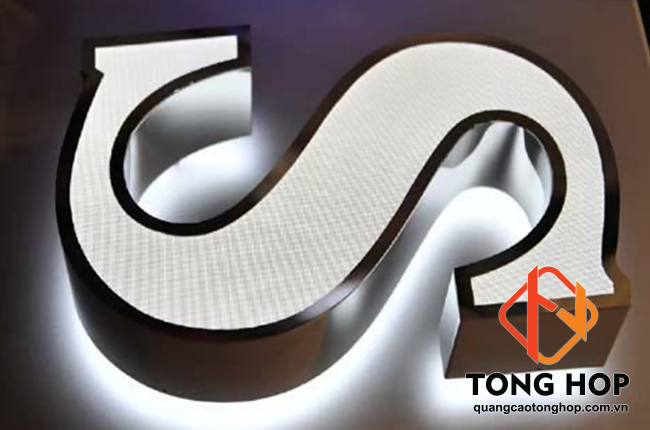 mẫu chữ inox xước âm đèn led lồng mica đẹp