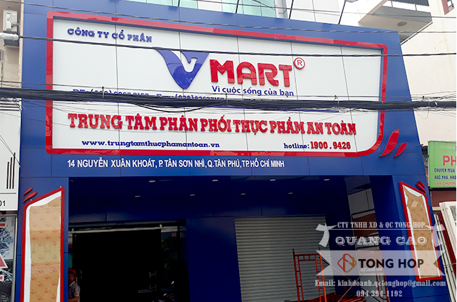 Thi công bảng hiệu alu siêu thị Vmart tại quận tân phú