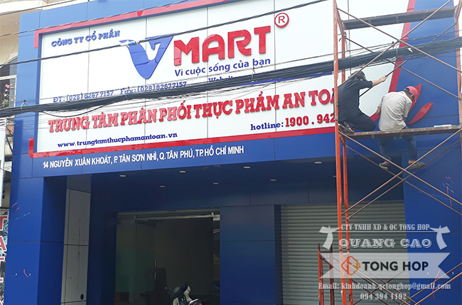 Thi công bảng hiệu alu siêu thị Vmart giá rẻ